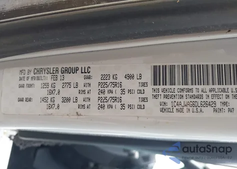 2013 Jeep Wrangler Sport z USA, uszkodzony, nr VIN 1C4AJWAG6DL626429